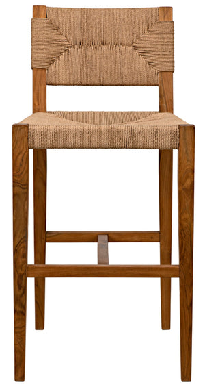 Noir Bran Counter Stool - Handcrafted Solid Teak with Danish Cord Seating for Modern Coastal Elegance AE-122T-S