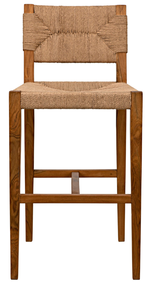 Noir Bran Counter Stool - Handcrafted Solid Teak with Danish Cord Seating for Modern Coastal Elegance AE-122T-S