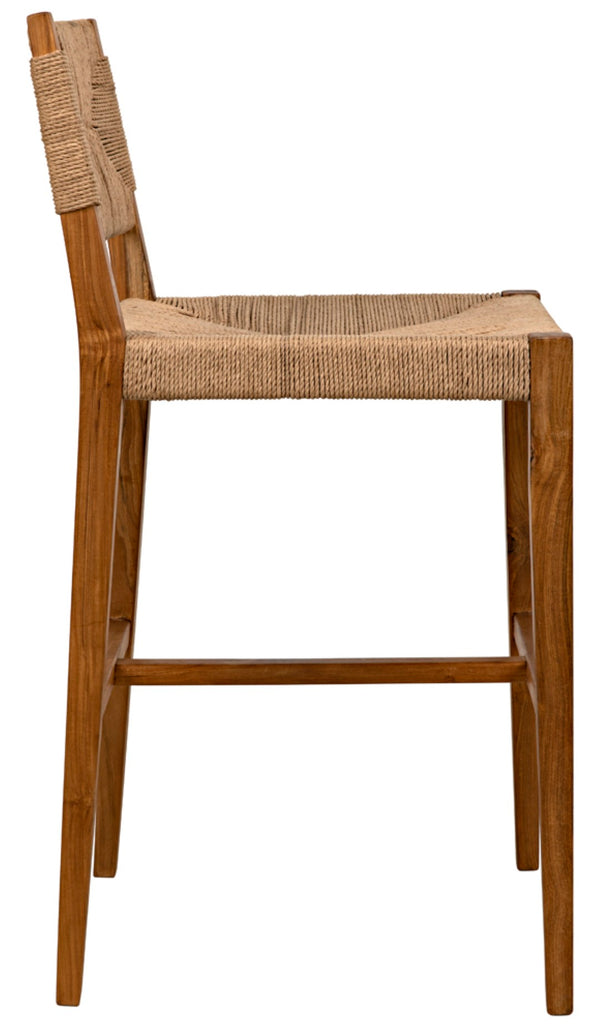 Noir Bran Counter Stool - Handcrafted Solid Teak with Danish Cord Seating for Modern Coastal Elegance AE-122T-S