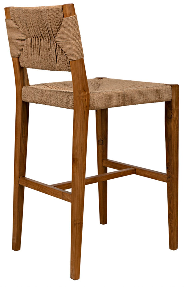 Noir Bran Counter Stool - Handcrafted Solid Teak with Danish Cord Seating for Modern Coastal Elegance AE-122T-S