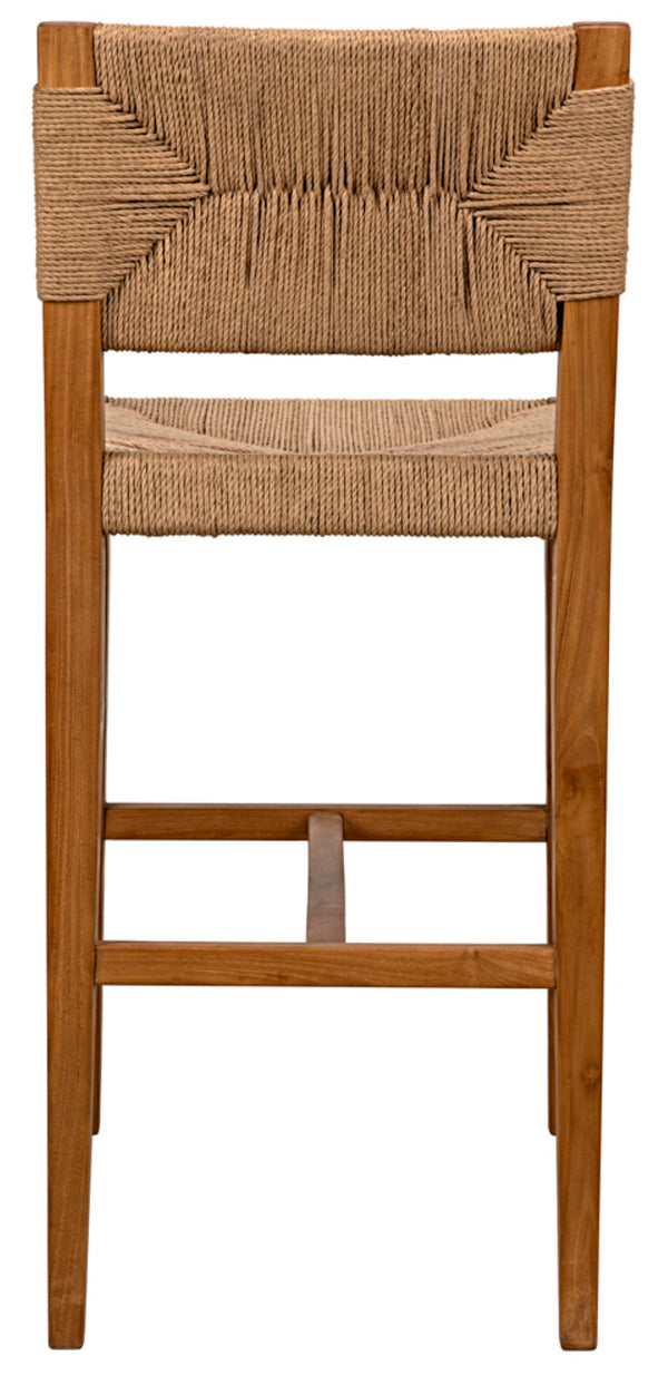 Noir Bran Counter Stool - Handcrafted Solid Teak with Danish Cord Seating for Modern Coastal Elegance AE-122T-S