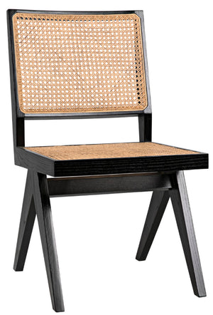 Noir Joseph Side Chair - Charcoal Black, Hand-Woven Caning, Sleek Design for Versatile Dining & Accent Use AE-129CHB
