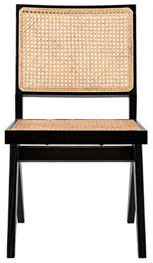 Noir Joseph Side Chair - Charcoal Black, Hand-Woven Caning, Sleek Design for Versatile Dining & Accent Use AE-129CHB