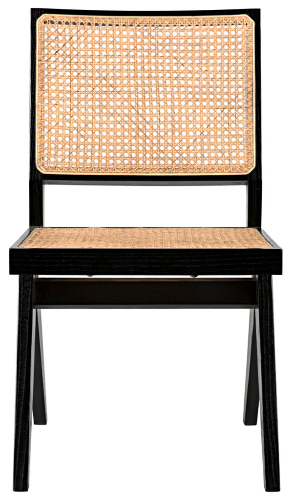 Noir Joseph Side Chair - Charcoal Black, Hand-Woven Caning, Sleek Design for Versatile Dining & Accent Use AE-129CHB