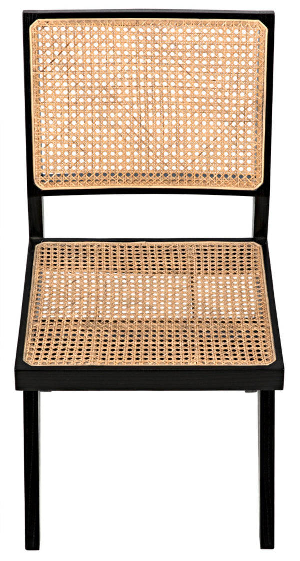 Noir Joseph Side Chair - Charcoal Black, Hand-Woven Caning, Sleek Design for Versatile Dining & Accent Use AE-129CHB