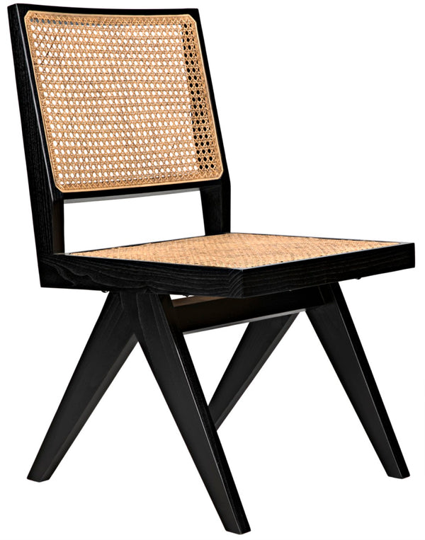 Noir Joseph Side Chair - Charcoal Black, Hand-Woven Caning, Sleek Design for Versatile Dining & Accent Use AE-129CHB