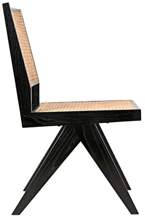 Noir Joseph Side Chair - Charcoal Black, Hand-Woven Caning, Sleek Design for Versatile Dining & Accent Use AE-129CHB