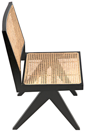 Noir Joseph Side Chair - Charcoal Black, Hand-Woven Caning, Sleek Design for Versatile Dining & Accent Use AE-129CHB