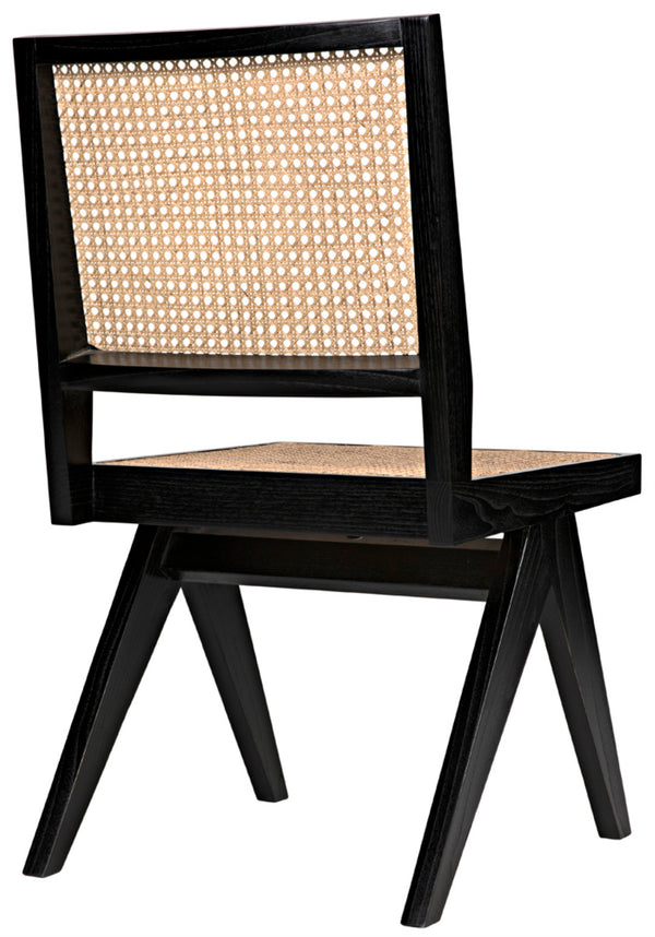 Noir Joseph Side Chair - Charcoal Black, Hand-Woven Caning, Sleek Design for Versatile Dining & Accent Use AE-129CHB