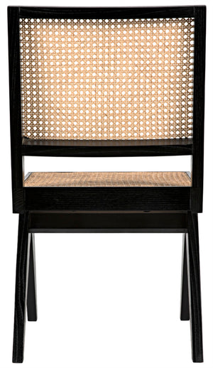 Noir Joseph Side Chair - Charcoal Black, Hand-Woven Caning, Sleek Design for Versatile Dining & Accent Use AE-129CHB
