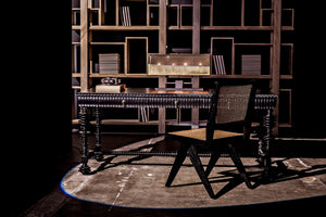 Noir Joseph Side Chair - Charcoal Black, Hand-Woven Caning, Sleek Design for Versatile Dining & Accent Use AE-129CHB