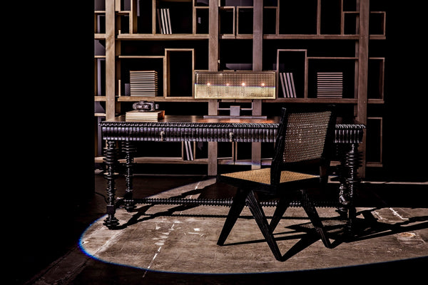 Noir Joseph Side Chair - Charcoal Black, Hand-Woven Caning, Sleek Design for Versatile Dining & Accent Use AE-129CHB