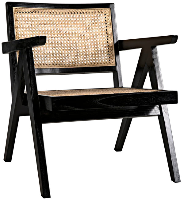 Noir James Relax Chair - Handcrafted Charcoal Black Sungkai Wood with Rattan for Modern Comfort & Style AE-130CHB