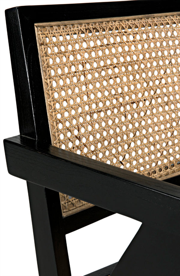 Noir James Relax Chair - Handcrafted Charcoal Black Sungkai Wood with Rattan for Modern Comfort & Style AE-130CHB
