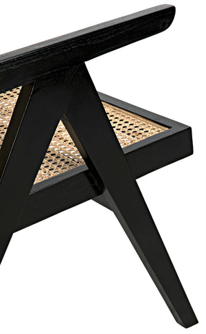 Noir James Relax Chair - Handcrafted Charcoal Black Sungkai Wood with Rattan for Modern Comfort & Style AE-130CHB