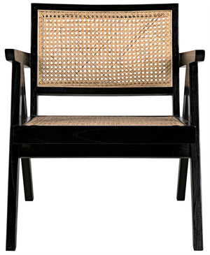 Noir James Relax Chair - Handcrafted Charcoal Black Sungkai Wood with Rattan for Modern Comfort & Style AE-130CHB