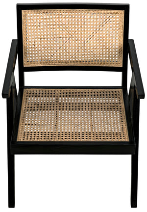 Noir James Relax Chair - Handcrafted Charcoal Black Sungkai Wood with Rattan for Modern Comfort & Style AE-130CHB