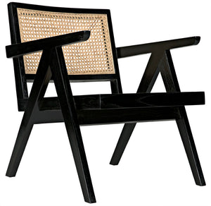 Noir James Relax Chair - Handcrafted Charcoal Black Sungkai Wood with Rattan for Modern Comfort & Style AE-130CHB