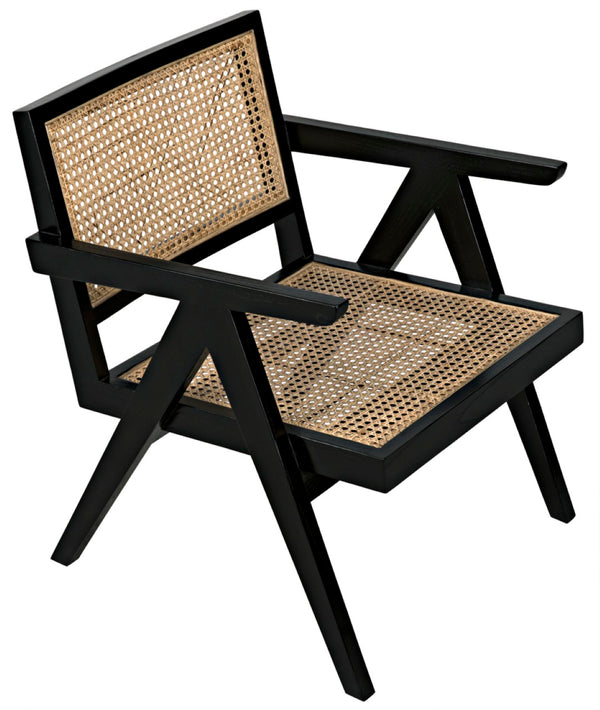 Noir James Relax Chair - Handcrafted Charcoal Black Sungkai Wood with Rattan for Modern Comfort & Style AE-130CHB
