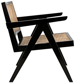 Noir James Relax Chair - Handcrafted Charcoal Black Sungkai Wood with Rattan for Modern Comfort & Style AE-130CHB