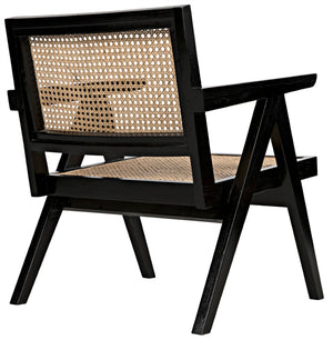 Noir James Relax Chair - Handcrafted Charcoal Black Sungkai Wood with Rattan for Modern Comfort & Style AE-130CHB
