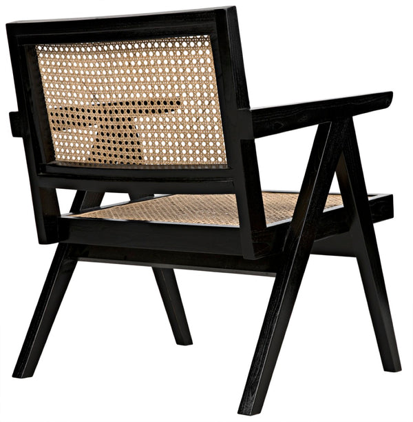 Noir James Relax Chair - Handcrafted Charcoal Black Sungkai Wood with Rattan for Modern Comfort & Style AE-130CHB
