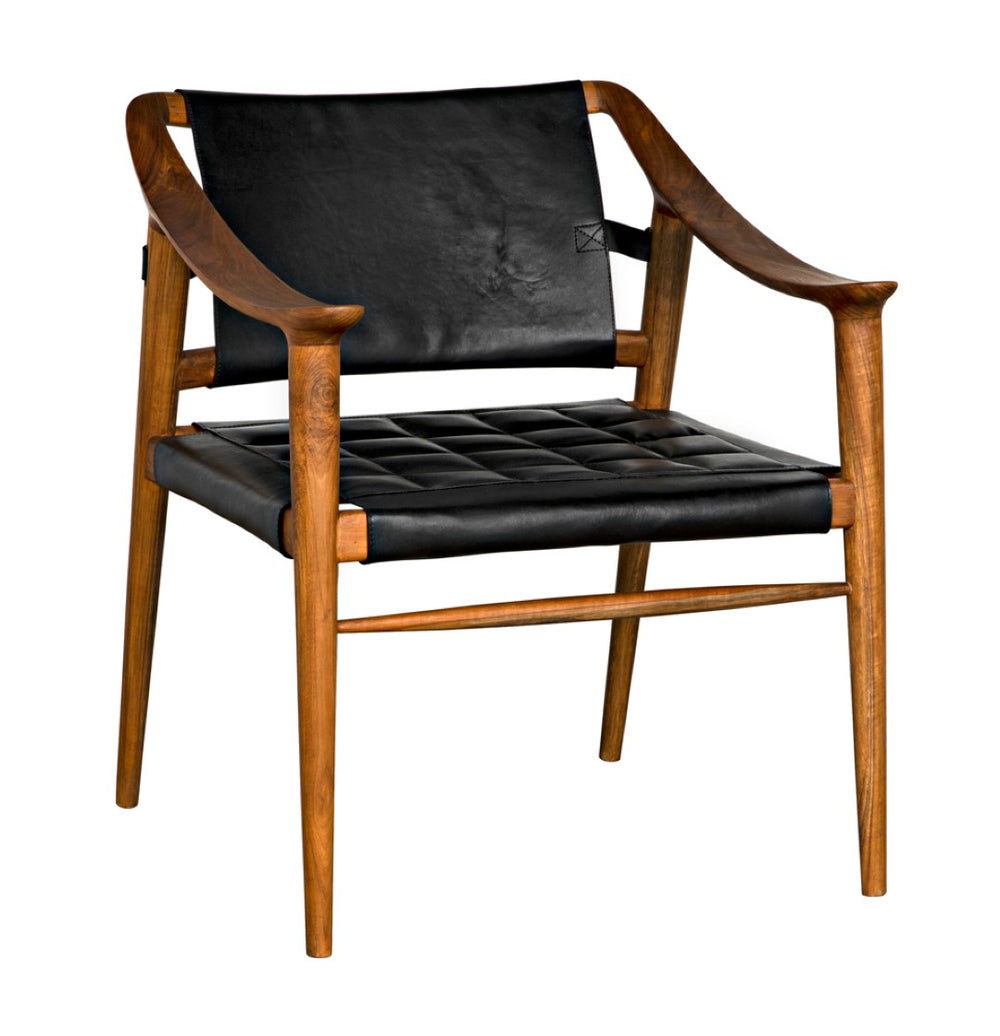 Noir Garibaldi Chair – Luxurious Teak & Black Leather Accent for Modern Living Rooms & Offices AE-140T