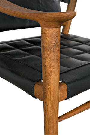 Noir Garibaldi Chair – Luxurious Teak & Black Leather Accent for Modern Living Rooms & Offices AE-140T