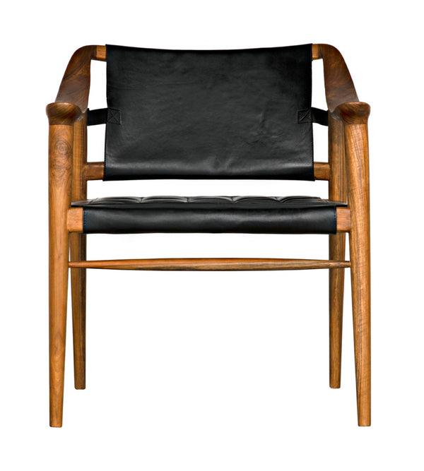 Noir Garibaldi Chair – Luxurious Teak & Black Leather Accent for Modern Living Rooms & Offices AE-140T