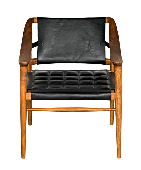 Noir Garibaldi Chair – Luxurious Teak & Black Leather Accent for Modern Living Rooms & Offices AE-140T