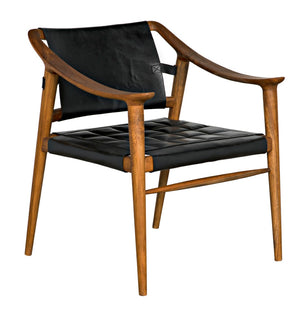 Noir Garibaldi Chair – Luxurious Teak & Black Leather Accent for Modern Living Rooms & Offices AE-140T