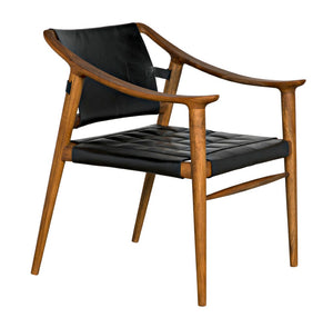 Noir Garibaldi Chair – Luxurious Teak & Black Leather Accent for Modern Living Rooms & Offices AE-140T