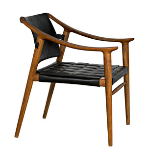 Noir Garibaldi Chair – Luxurious Teak & Black Leather Accent for Modern Living Rooms & Offices AE-140T