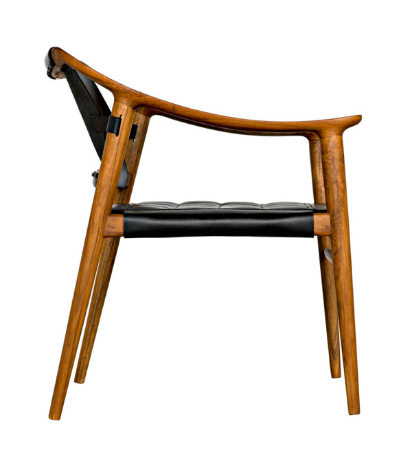 Noir Garibaldi Chair – Luxurious Teak & Black Leather Accent for Modern Living Rooms & Offices AE-140T