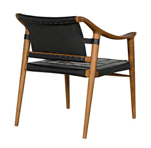 Noir Garibaldi Chair – Luxurious Teak & Black Leather Accent for Modern Living Rooms & Offices AE-140T