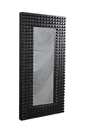 Noir Faustus Mirror - Artisan-Carved Charcoal Black Wall Art for Modern Living Spaces & Entryways AE-153CHB