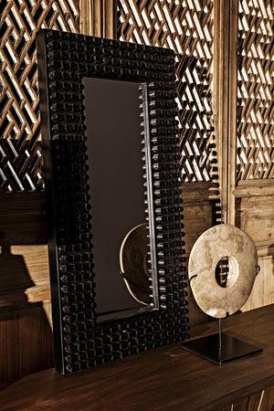 Noir Faustus Mirror - Artisan-Carved Charcoal Black Wall Art for Modern Living Spaces & Entryways AE-153CHB