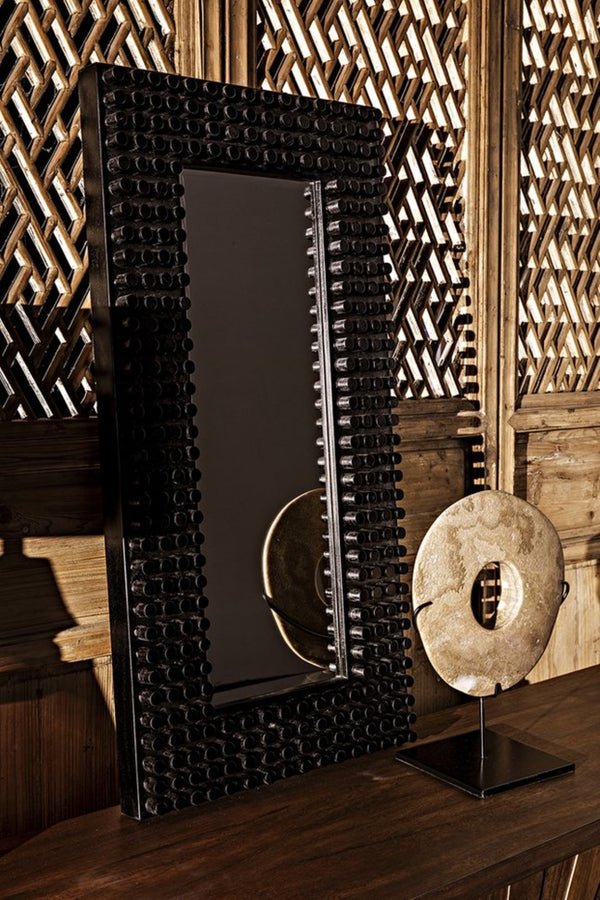 Noir Faustus Mirror - Artisan-Carved Charcoal Black Wall Art for Modern Living Spaces & Entryways AE-153CHB