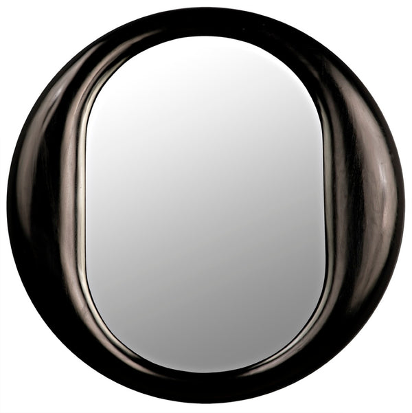 Noir Oh Mirror, Oversized Charcoal Black Wall Mirror - Hand-Carved Wood Frame for Contemporary Elegance AE-154CHB