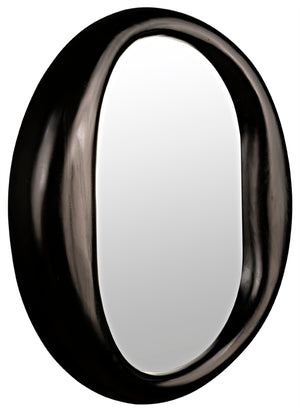 Noir Oh Mirror, Oversized Charcoal Black Wall Mirror - Hand-Carved Wood Frame for Contemporary Elegance AE-154CHB
