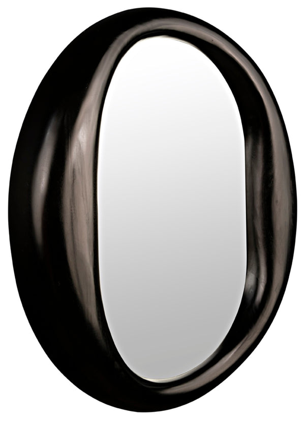 Noir Oh Mirror, Oversized Charcoal Black Wall Mirror - Hand-Carved Wood Frame for Contemporary Elegance AE-154CHB