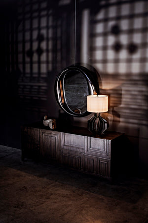 Noir Oh Mirror, Oversized Charcoal Black Wall Mirror - Hand-Carved Wood Frame for Contemporary Elegance AE-154CHB