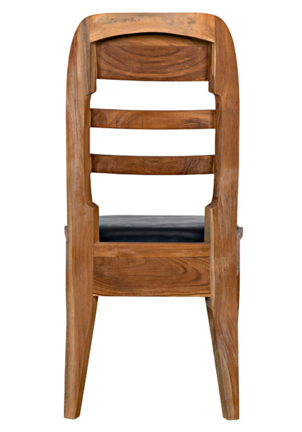 Noir Laila Teak Dining Chair with Black Leather Seat – Elegant Design, Brass Accents, Timeless Comfort AE-172T