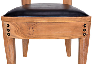Noir Laila Teak Dining Chair with Black Leather Seat – Elegant Design, Brass Accents, Timeless Comfort AE-172T