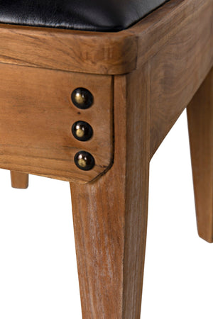 Noir Laila Teak Dining Chair with Black Leather Seat – Elegant Design, Brass Accents, Timeless Comfort AE-172T