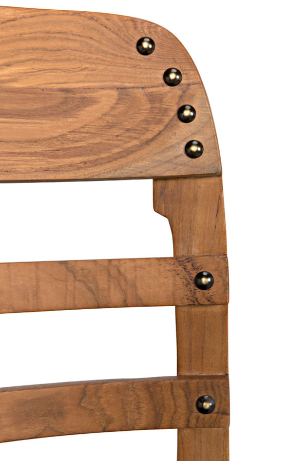 Noir Laila Teak Dining Chair with Black Leather Seat – Elegant Design, Brass Accents, Timeless Comfort AE-172T