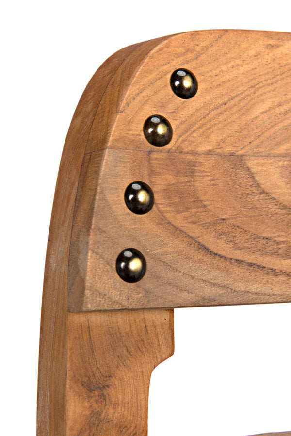 Noir Laila Teak Dining Chair with Black Leather Seat – Elegant Design, Brass Accents, Timeless Comfort AE-172T