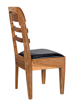 Noir Laila Teak Dining Chair with Black Leather Seat – Elegant Design, Brass Accents, Timeless Comfort AE-172T