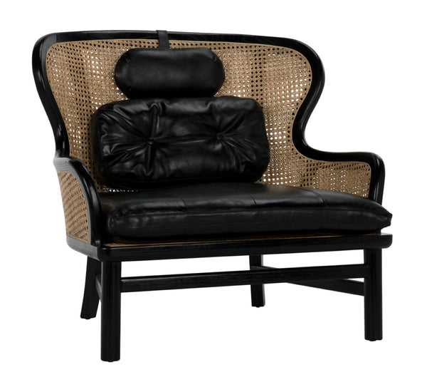 Noir Marabu Chair - Charcoal Black Armchair with Luxurious Leather & Natural Caning for Modern Elegance AE-203CHB
