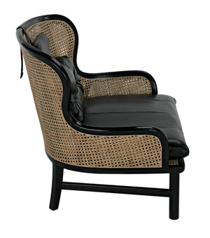 Noir Marabu Chair - Charcoal Black Armchair with Luxurious Leather & Natural Caning for Modern Elegance AE-203CHB